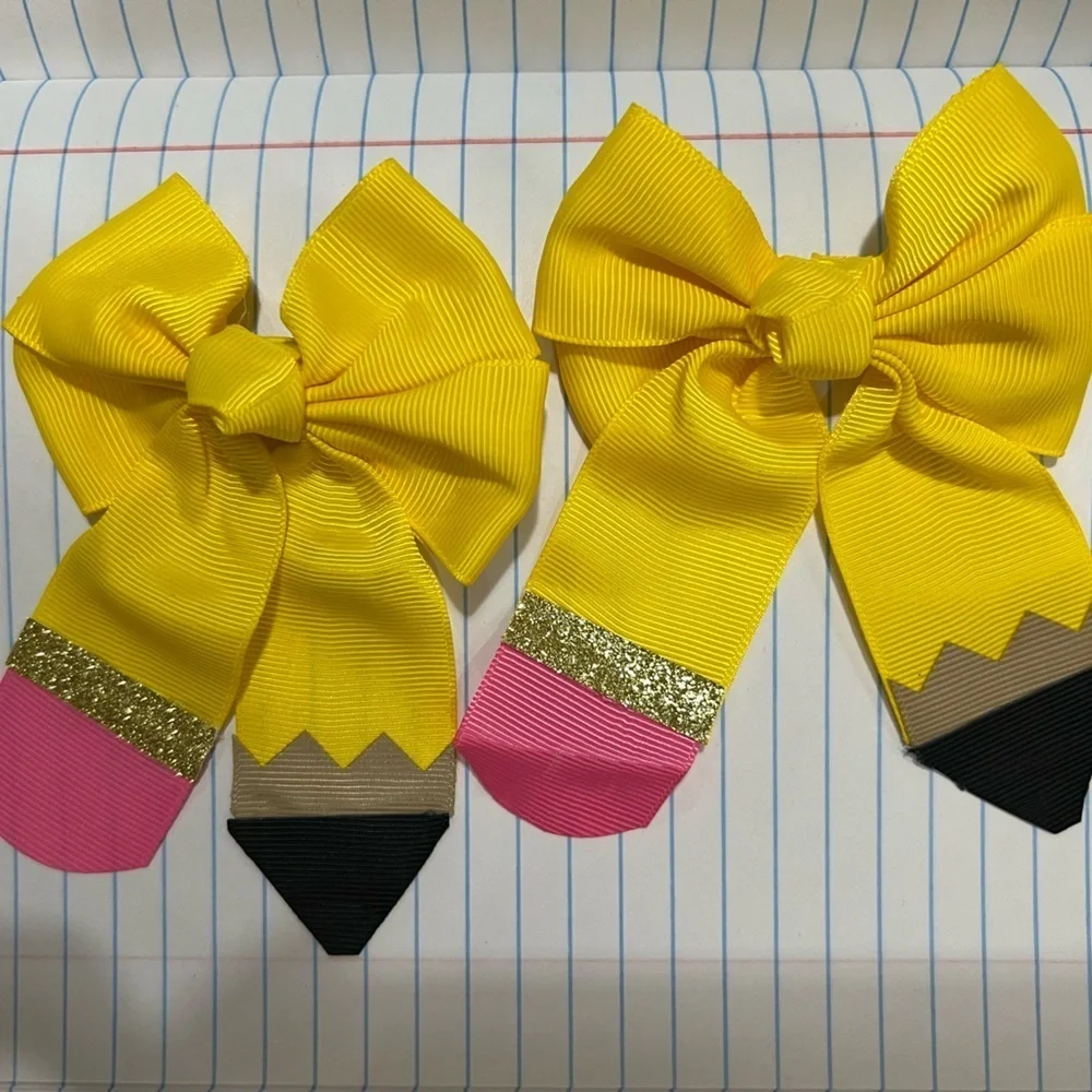 Yellow and Pink Pencil Hair Bows